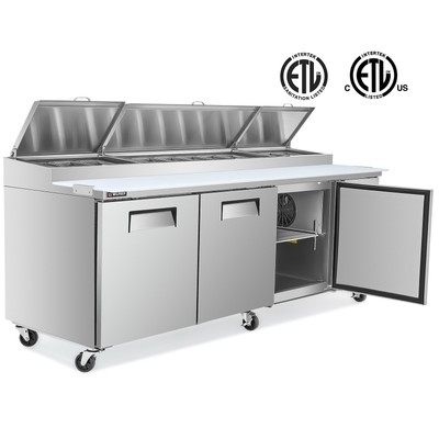 WILPREP 3 Door Refrigerated Pizza Prep Table 94'' w/ Cutting Board Stainless ETL