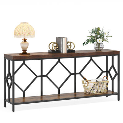 71 Inch Long Sofa Console Table with Storage, Narrow Entryway Hallway Table