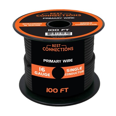 16 Gauge Car Audio Primary Wire (100ft Black)  Remote, Power/Ground Electrical