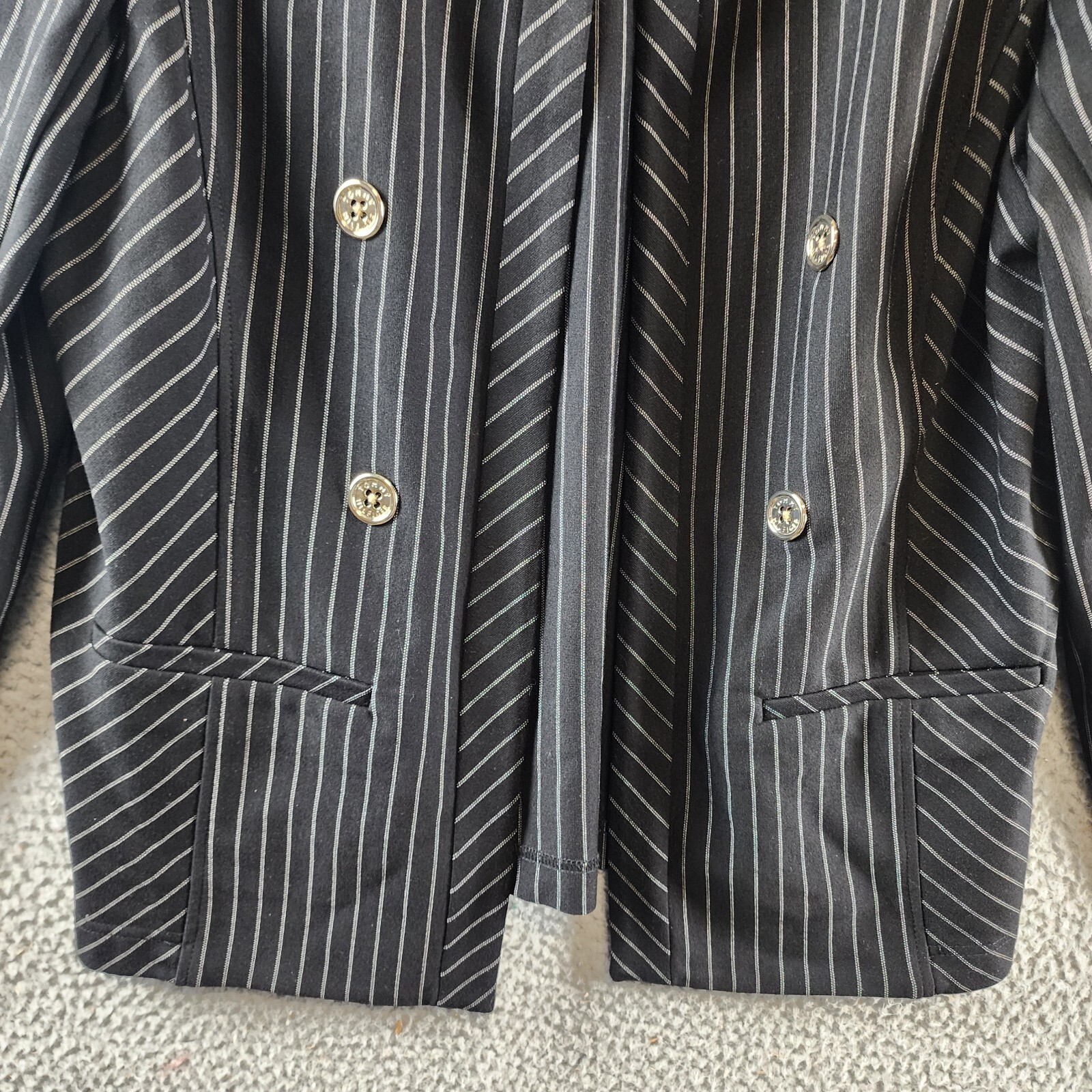 Tommy Hilfiger Striped Band-Collar Jacket Womens 14 Black Open Front Band Collar - Picture 3 of 14