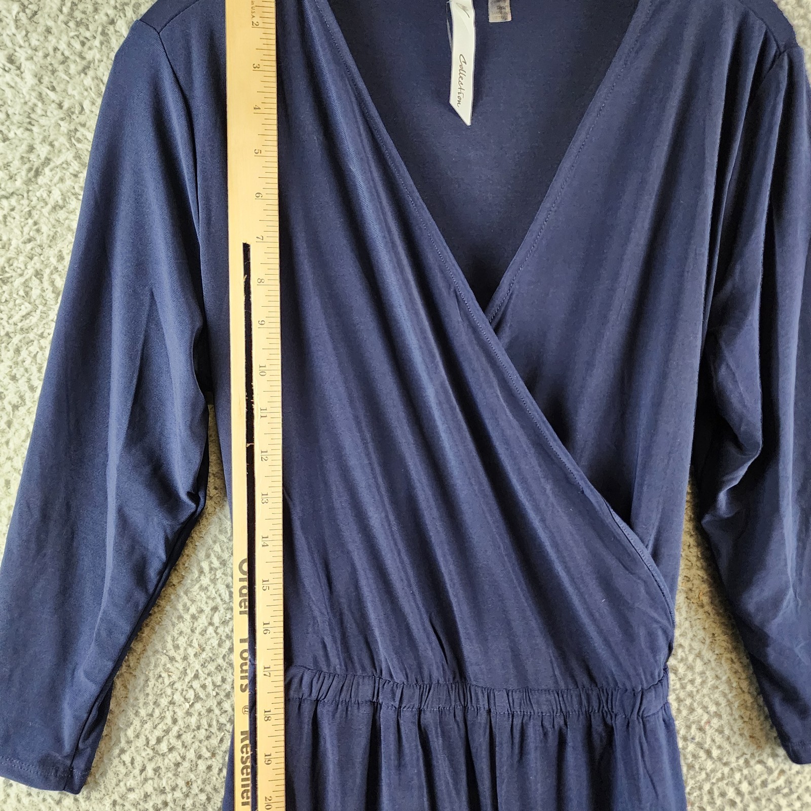 NY Collection Petite 3/4 Sleeve Belted Jumpsuit Women's PL Navy Blue Solid - Picture 10 of 18