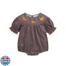 Ayalinggo Halloween Baby Girl Outfits Newborn Pumpkin Plaid Short Sleeve Smocked Bubble Romper Cute Infant Clothes (Brown, 12-18 Months)