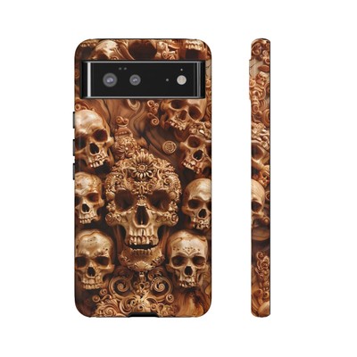 Tough Phone Case King Skull Beige Woodcraft 3D Design. iPhone, Samsung, Google