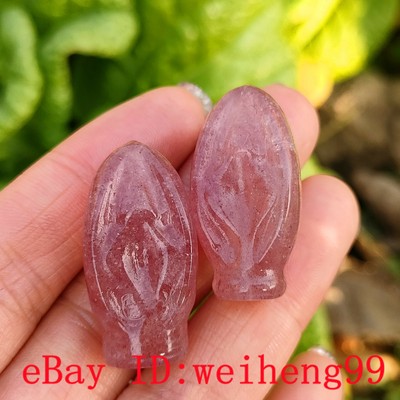 2pcs Carved Natural Strawberry Mini Source Of Life Quartz Crystal skull Healing