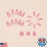 Almond Pink Press on Nails Medium Cat Eyes Fake Nails with Floral Design 3D Spring False Nails Pink French Tip Nails Glossy Gel Acrylic Nails Cute Glue on Nails Blossom Stick on Nails for Women 24Pcs