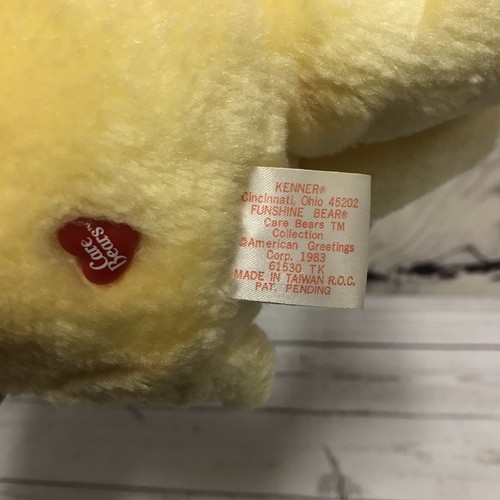 Vintage 1983 Kenner Care Bear Plush FUNSHINE BEAR Yellow Stuffed Animal Toy (C3