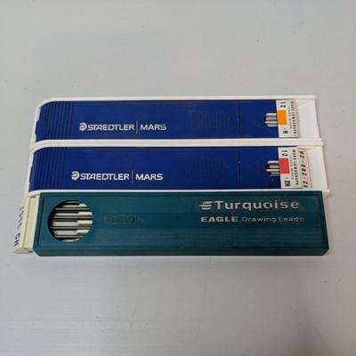 Lot of 3 Berol Turquoise & Steadtler Drawing Leads, Pack of 12: H, 2H, 5H