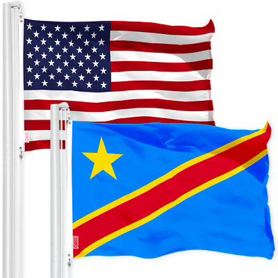 NEW G128 DR Congo Flag and American USA Flag Set 3x5 FT Printed
