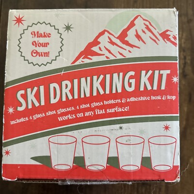 NEW Ski Drinking Kit 4 Shot Glasses Make Your Own Shotski Ski Set Shot Glass Kit