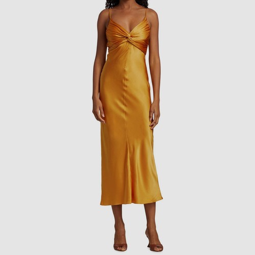 Pre-owned Tove $895  Women's Yellow Silk Twisted Front V-neck Midi Slip Dress Size Fr36/us4