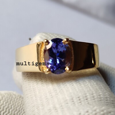Genuine Tanzanite 14K Yellow Gold Ring, Mens Rinng,  Hand Made Men jewelry