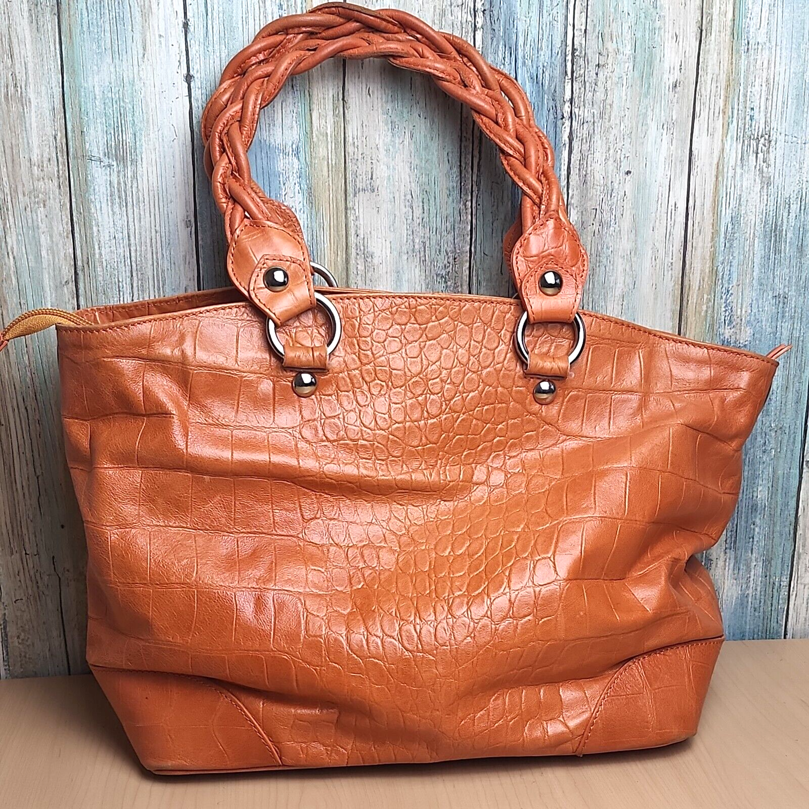 Roberta Gandolfi Embossed Leather Handbag Shoulder Bag Orange Animal Print Purse