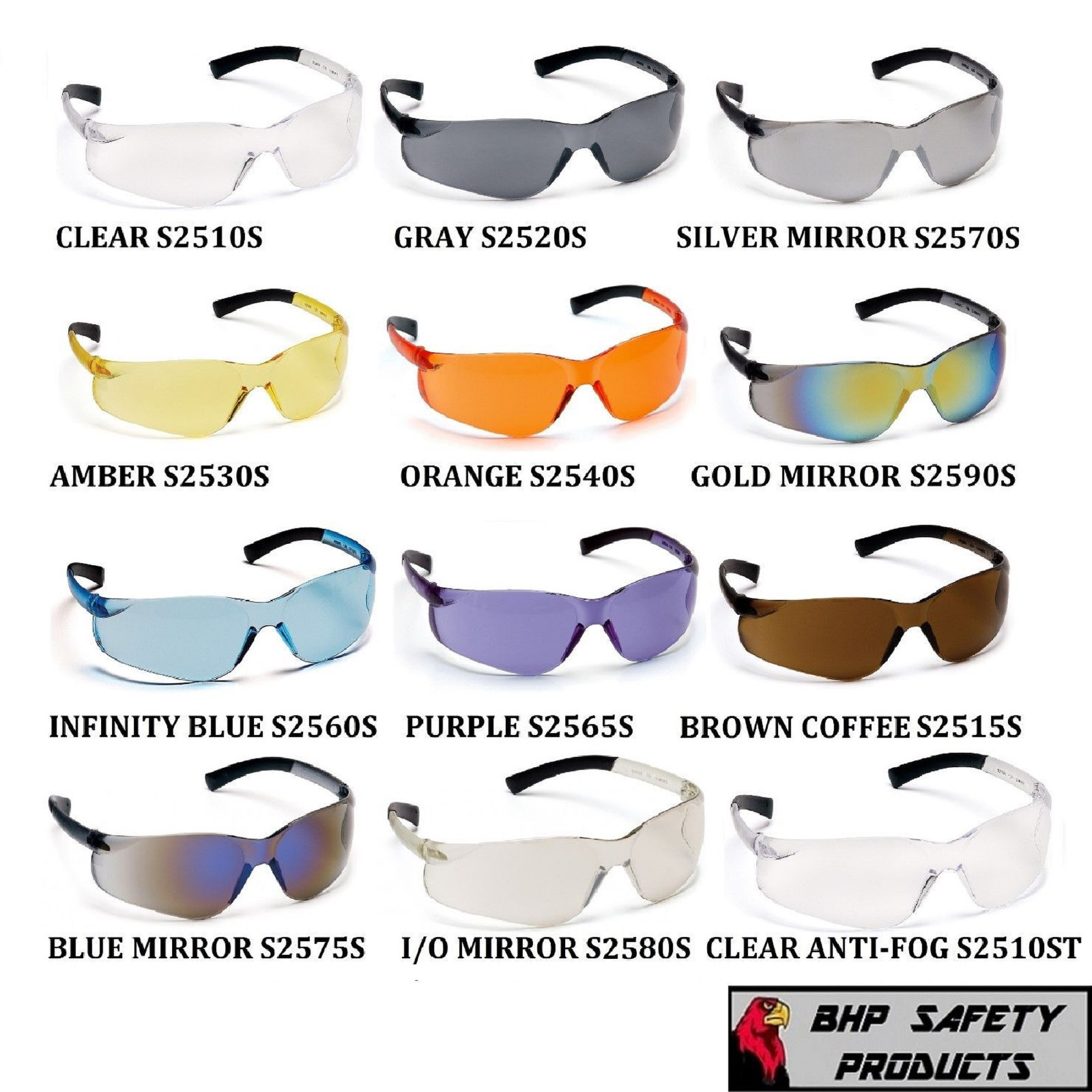 PYRAMEX ZTEK SAFETY GLASSES ANSI Z87.1+ COMPLIANT CHOOSE YOUR COLOR (1 PAIR)