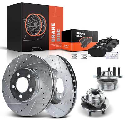 Front Drilled Brake Rotors & Pads + Hub Bearing for Ford Taurus Lincoln Mercury