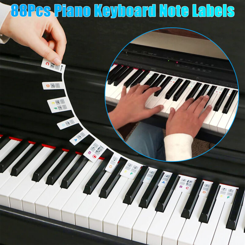 Waterproof 88-Keys Piano Keyboard Note Labels Removable Reusable Piano Stickers