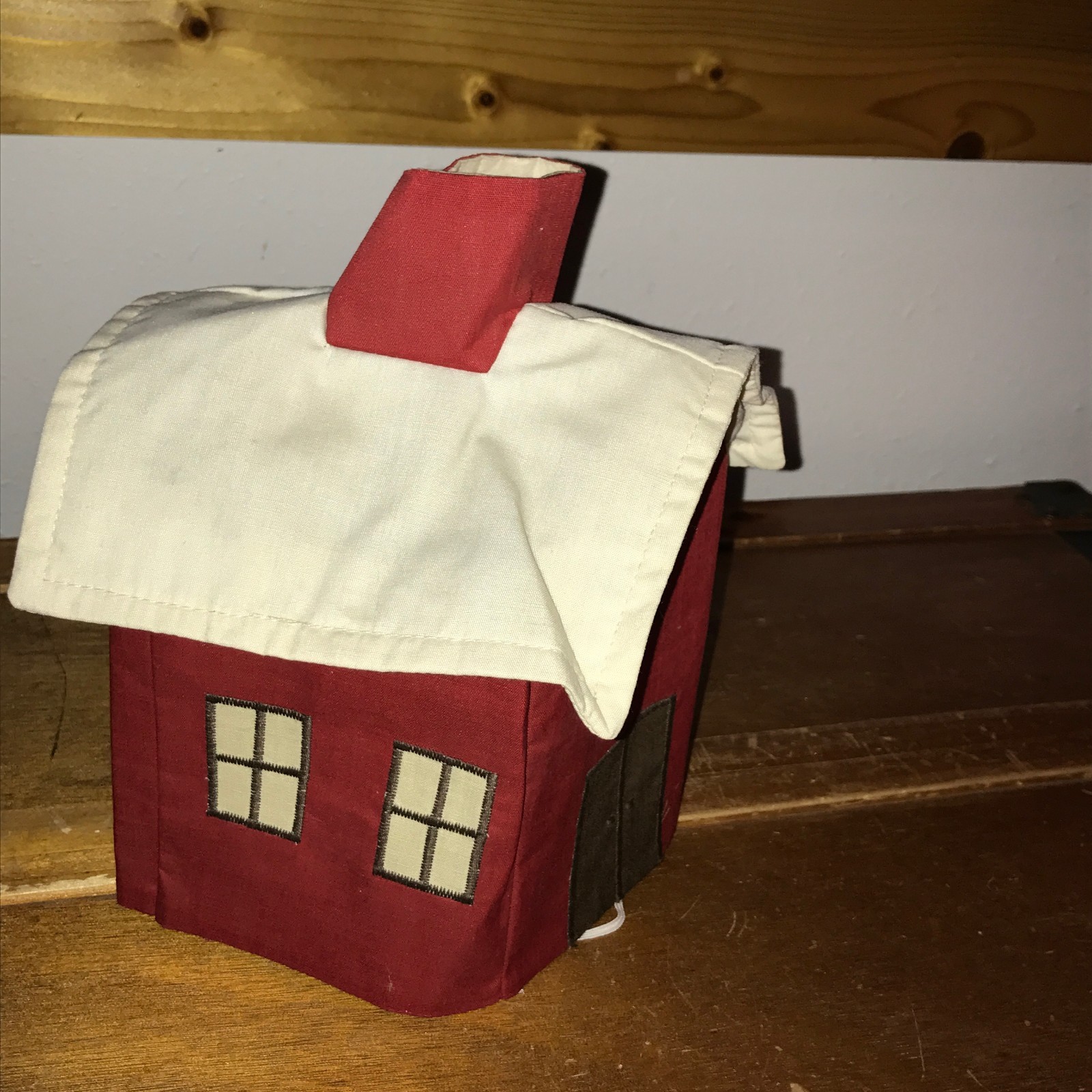 Estate Little Red School House Fabric Tissue Kleenex Box Cover - 9.5 inches tall