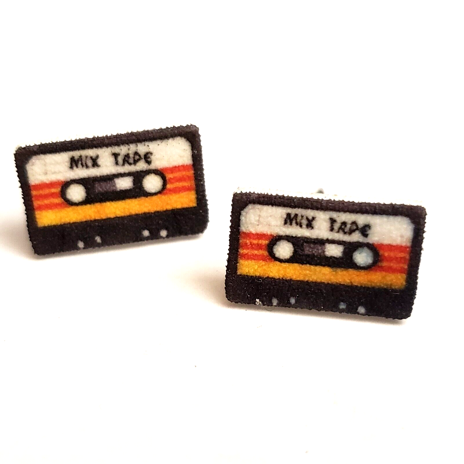 Cassette Mix Tape Stud Earrings Black Orange Yellow Retro | eBay
