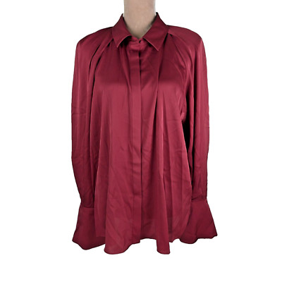 Kobi Halperin Womens Wine Red Silk Chelsie Draped Pleated Blouse Top Size XL