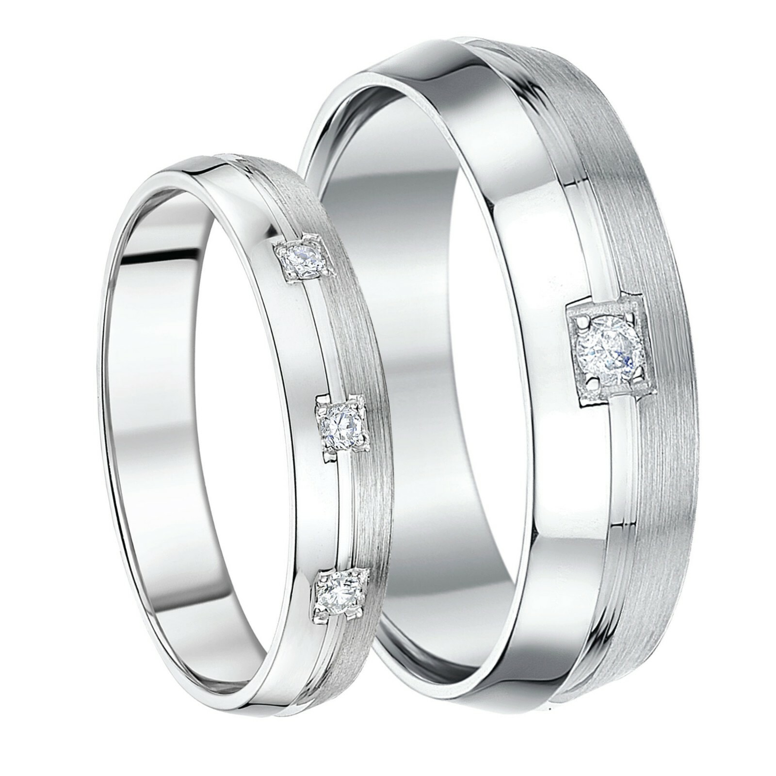 His & Hers 4&6 mm Rings 9ct White Gold Wedding Bands Men's & Ladies Ring Set 10