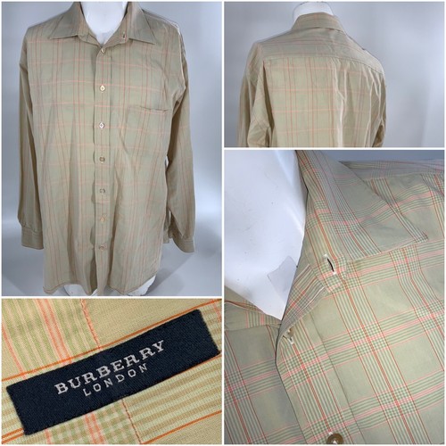 Burberry London L/S Button Shirt Tan Orange Stripe USA