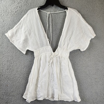 Faithfull The Brand Coralia Linen Blend Mini Dress Women's 4 White Deep Neckline