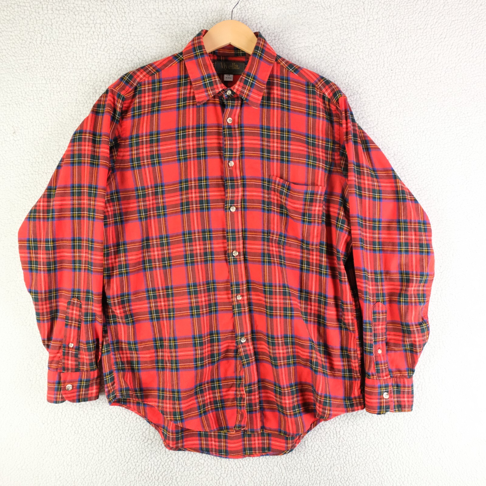 Viyella Shirt Mens Red Blue Royal Stewart Tartan Button Up Wool Blend Vintage