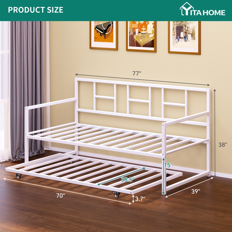 TAUS Pull Out Twin Daybed Trundle Adjustable Height Bed Multi-Functional Sofa