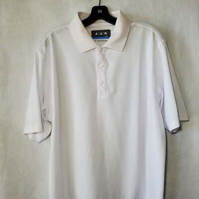 A|U|R Polo Shirt Men Large White Short Sleeve Golf Polo Solid 