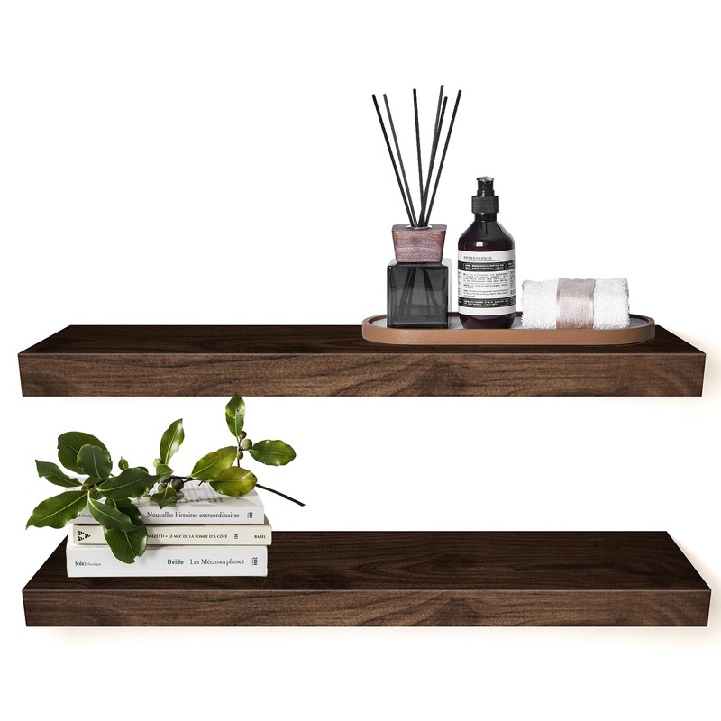 2PCS Rustic Floating Solid Wood Shelves Walls Mounted Farmho