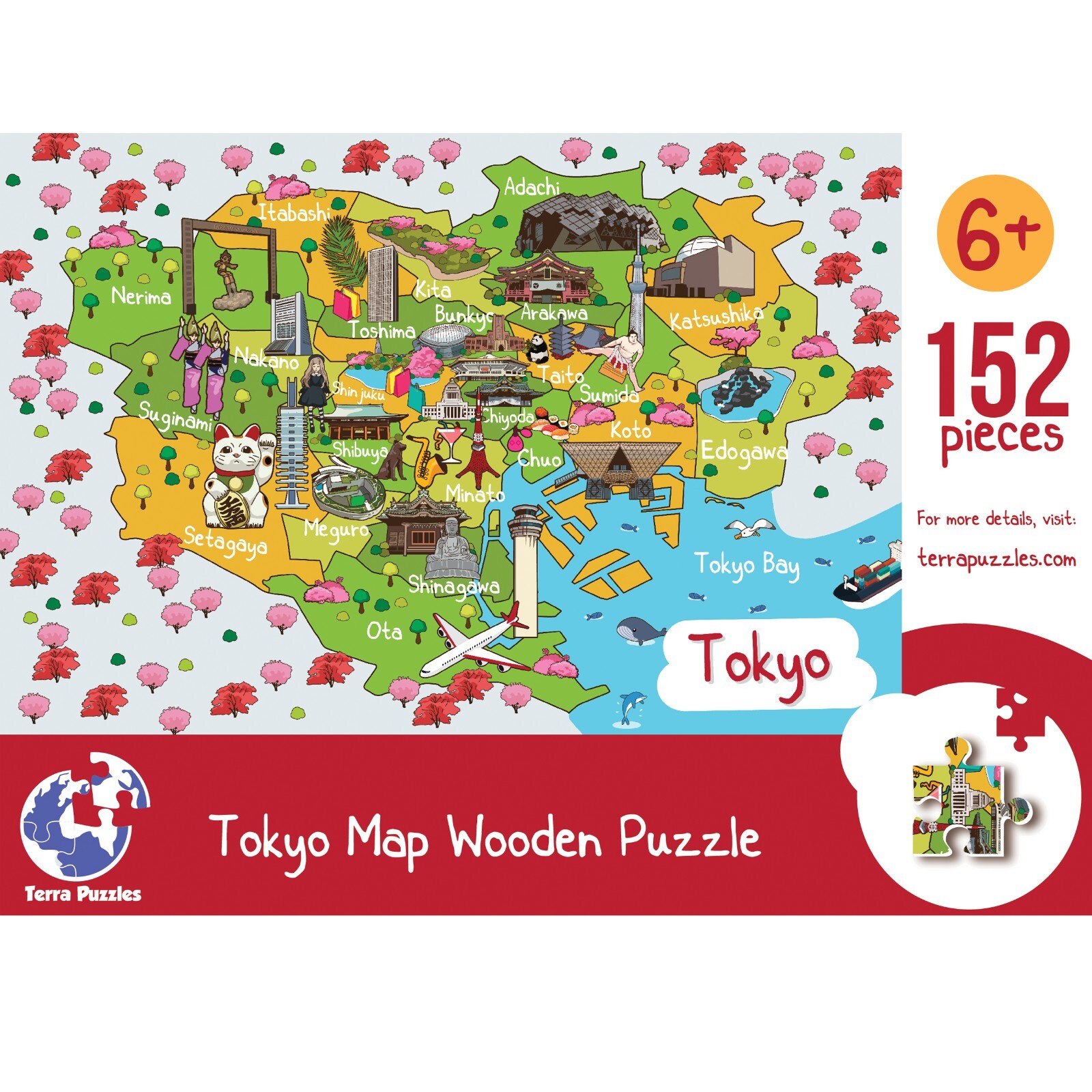 Tokyo Illustrated Map Wooden Jigsaw Puzzle for Children and
