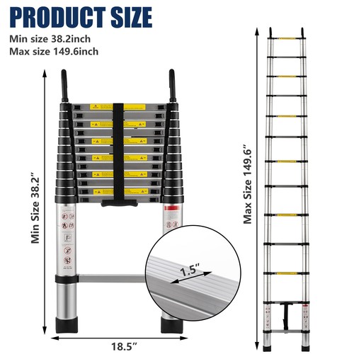 Telescoping Ladder Aluminum Extension Step Ladder 12.5 ft Multi-purpose Portable