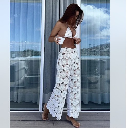 ZARA NEW WOMAN CROCHET KNIT PANTS WHITE SS22 Size small