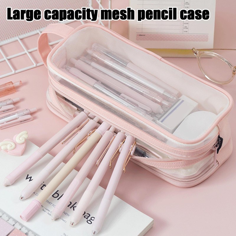 Clear Mesh Pencil Case Pen Pouch Large Capacity Studen Stati
