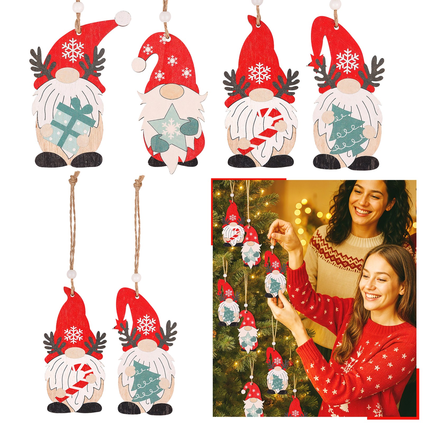 Ornements De Sapin De Noël 4Pcs Gnome Design Scandinave Décoration De Noël