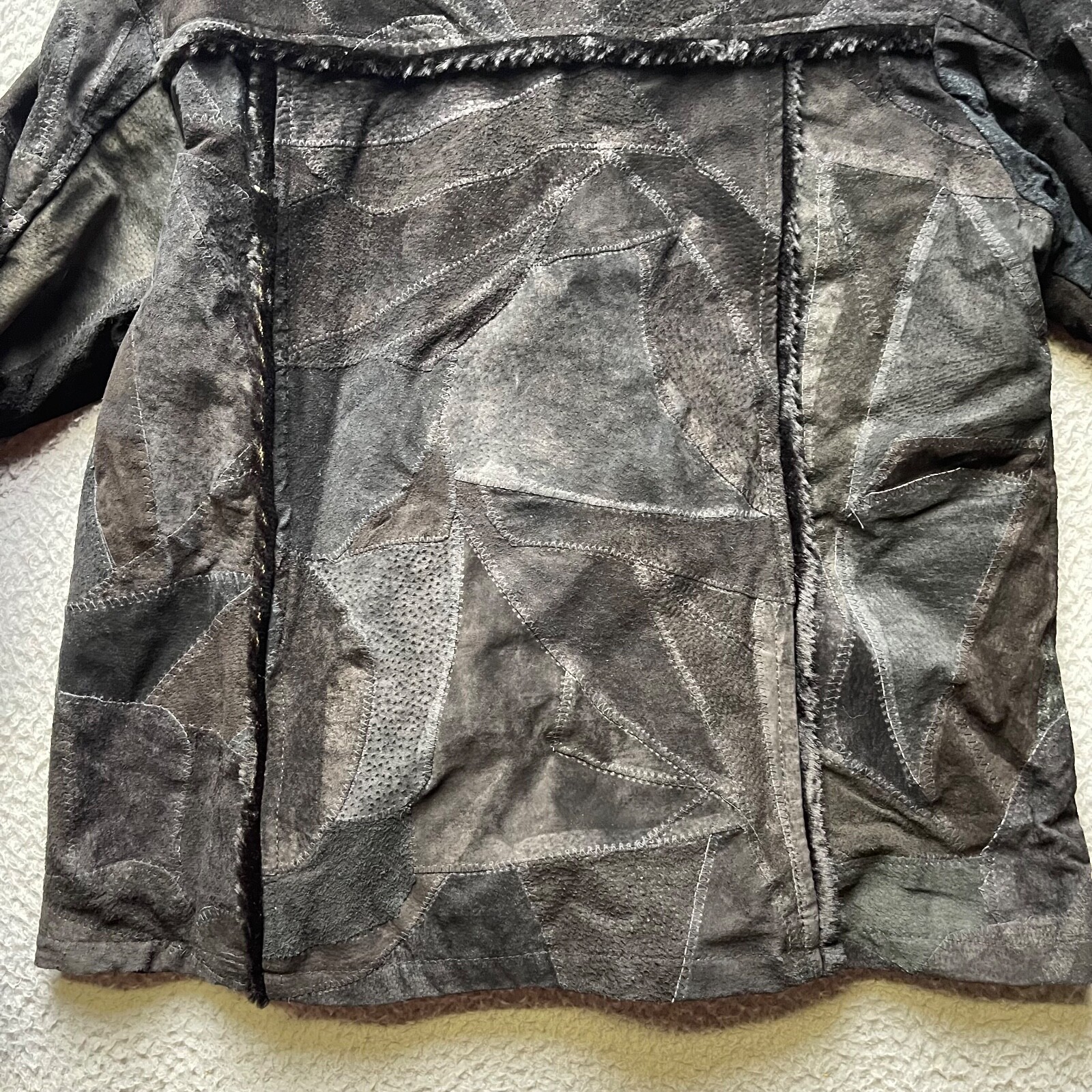 Leather Works Leather Patched Jacket Womens Large Black Full Zip