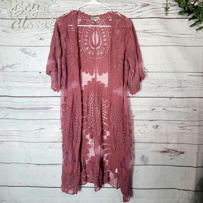 Rebellion Again Burgundy Lace Open Duster Cardigan Sweater Womans Size Small