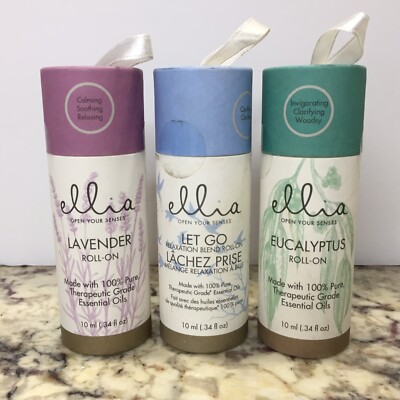 3 Variety Bundle Ellia Essential Oil Roll On Lavender, Let Go, Eucalyptus New