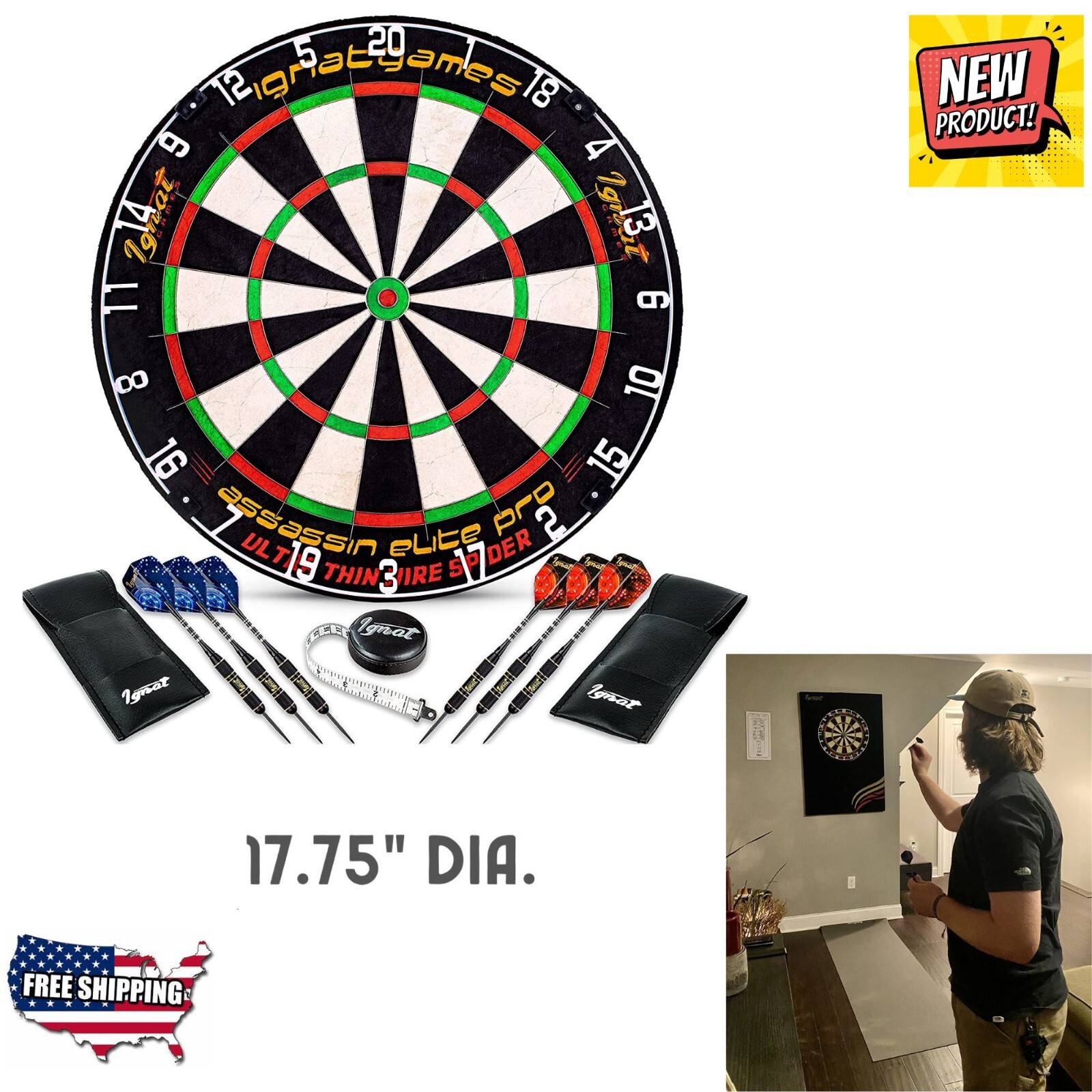 Indoor Bristle/Sisal Dart Board Set Sport Family Game Wall