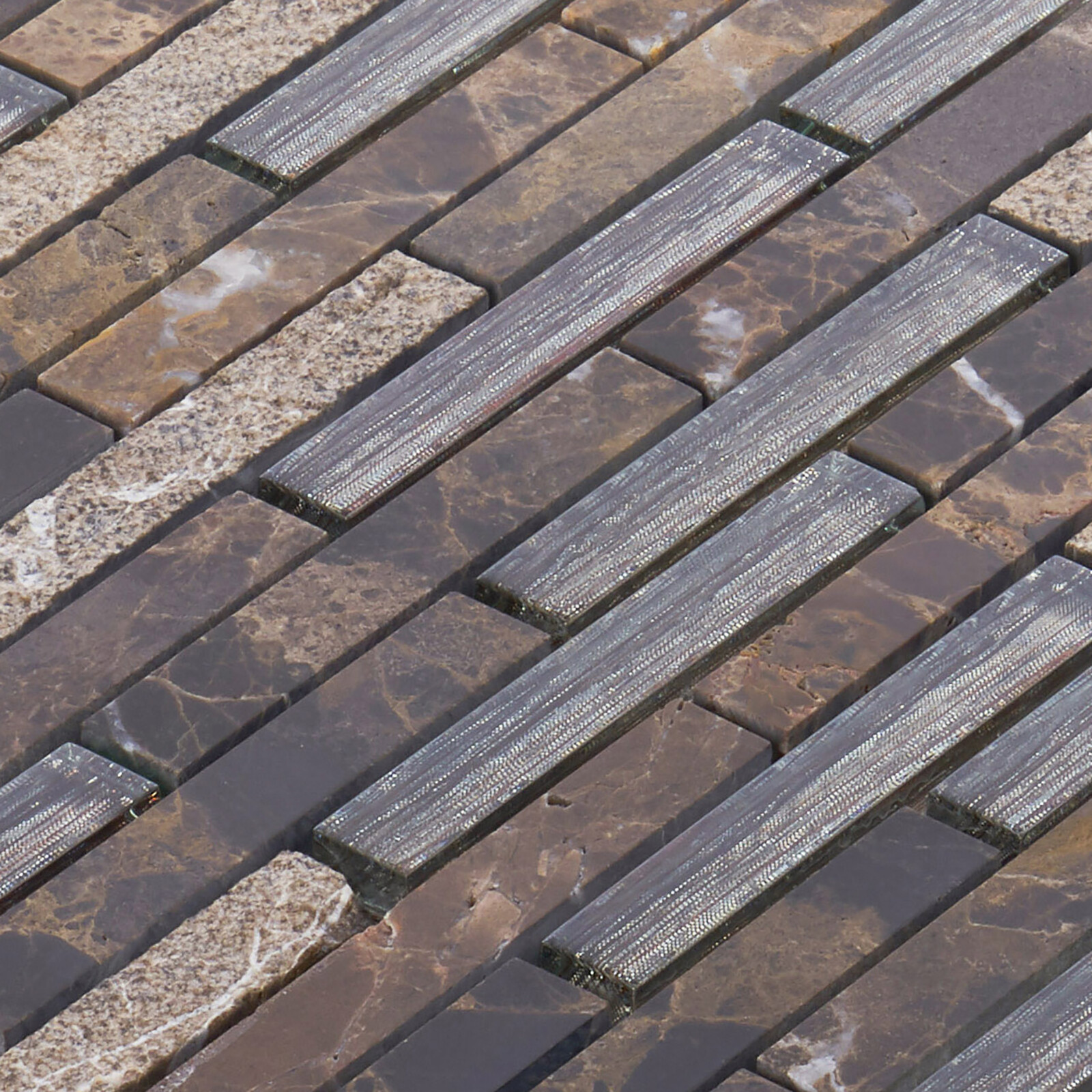 Brown Emperador Dark Metallic Glass Brick Joint Mosaic Tile Kitchen Backsplash