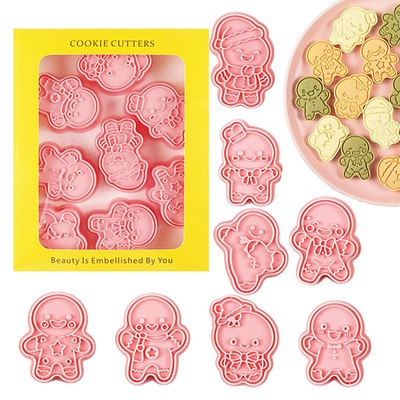 Ginger Bread Man Cookie Biscuit Cutter 8X Fondant Mould 3D Raised Cookie Molds