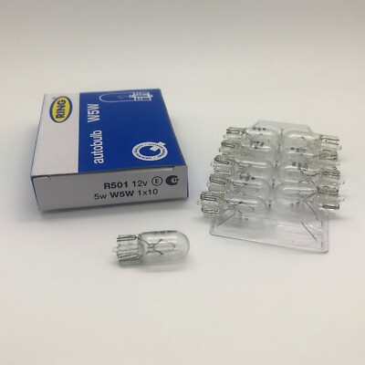 10 x Ring R501 W5W Car Sidelight Side Light Bulb 501 12v 5w Push Fit - E Marked