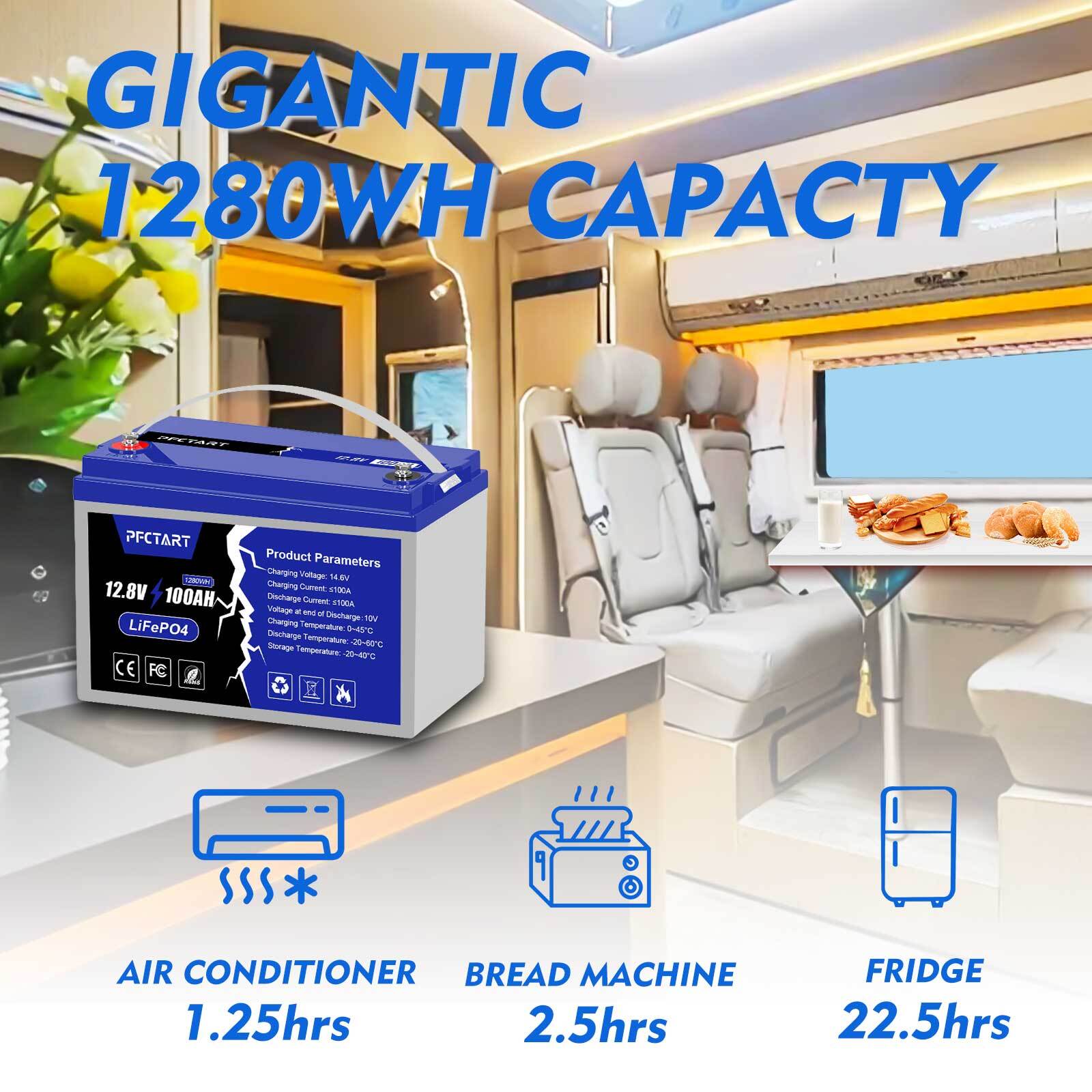 12.8V 100Ah LiFePO4 Lithium Battery Deep Cycles with 100A BMS for RV Golf cart
