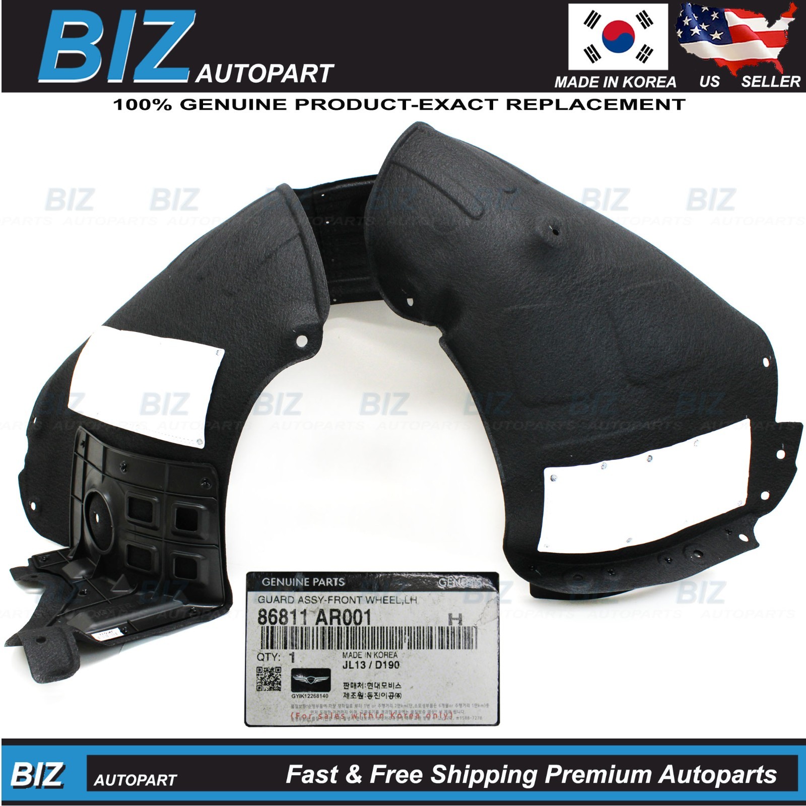 Genuine Front Fender Liner LEFT W/O SPORT PKG for 22-25 Genesis GV70 86811-AR001