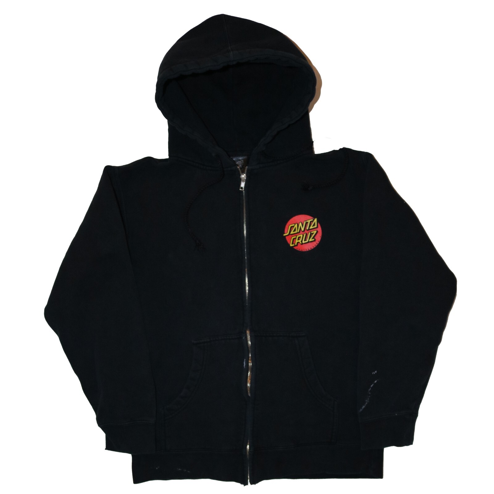 Santa Cruz Hoodie Black Full Zip Up Sweatshirt Small Front B