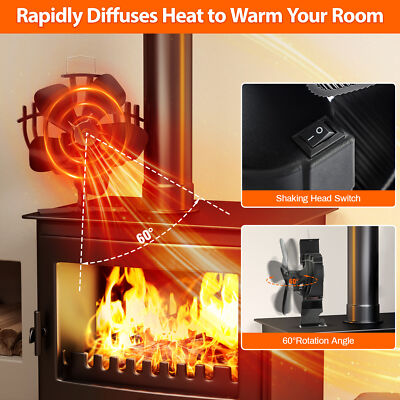 TCFUNDY 60° Rotating Wood Stove Fan Heat Powered for Mr Heater Fireplace Fan
