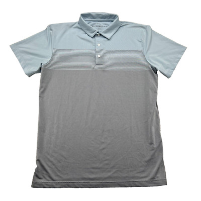 Mizzen Main Mens Medium Golf Polo Shirt Blue Gray Stripe Phil Mickelson Stretch