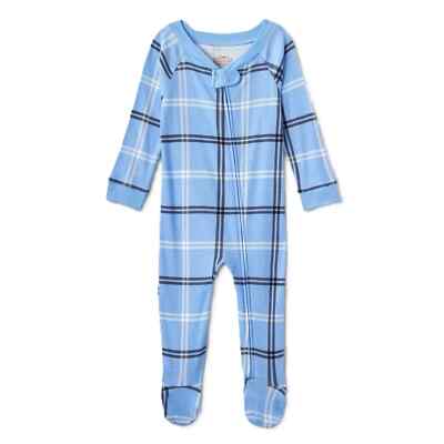 Wondershop Baby Size 3-6/ 6-9M Blue Plaid Matching Family Sleep Footed Pajamas