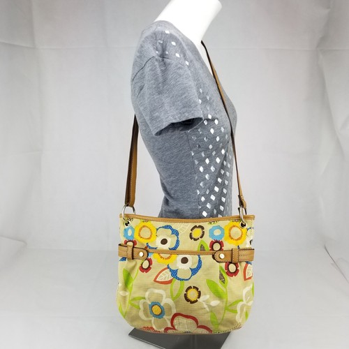 Relic Pastel Multi Color Floral Purse Satchel Handbag Zip Top Leather Trim EUC