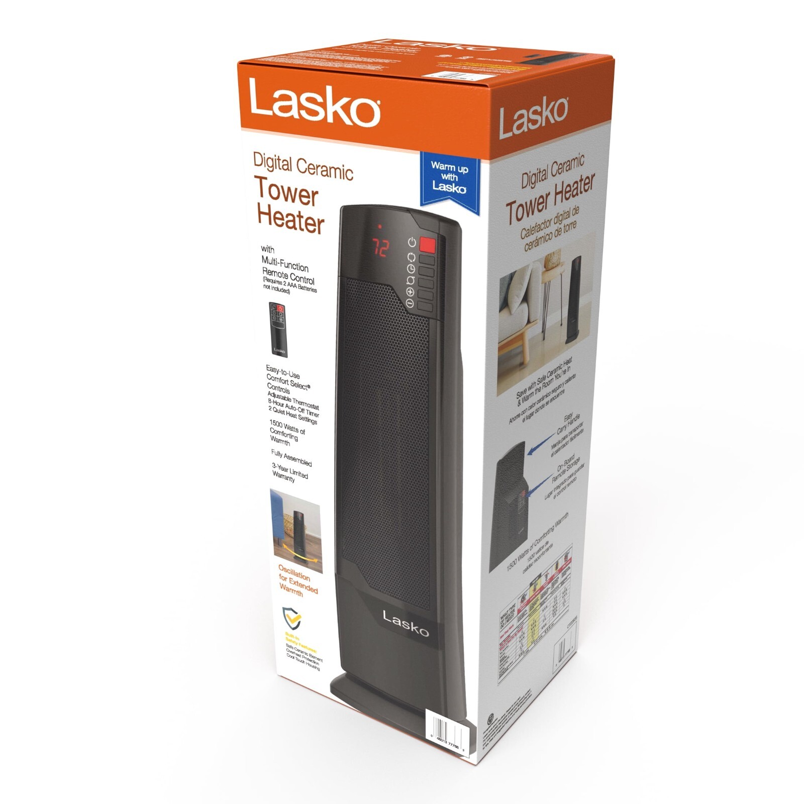 Ct22835 Lasko 1500w Oscillating Ceramic Tower Electric Space Heater