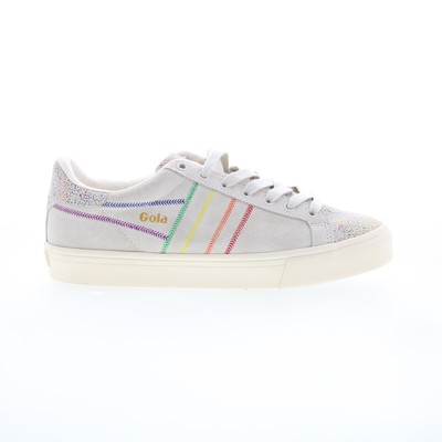 Женские кроссовки Gola Orchid II Rainbow CLB149 из белой замши в стиле лайфстайл
